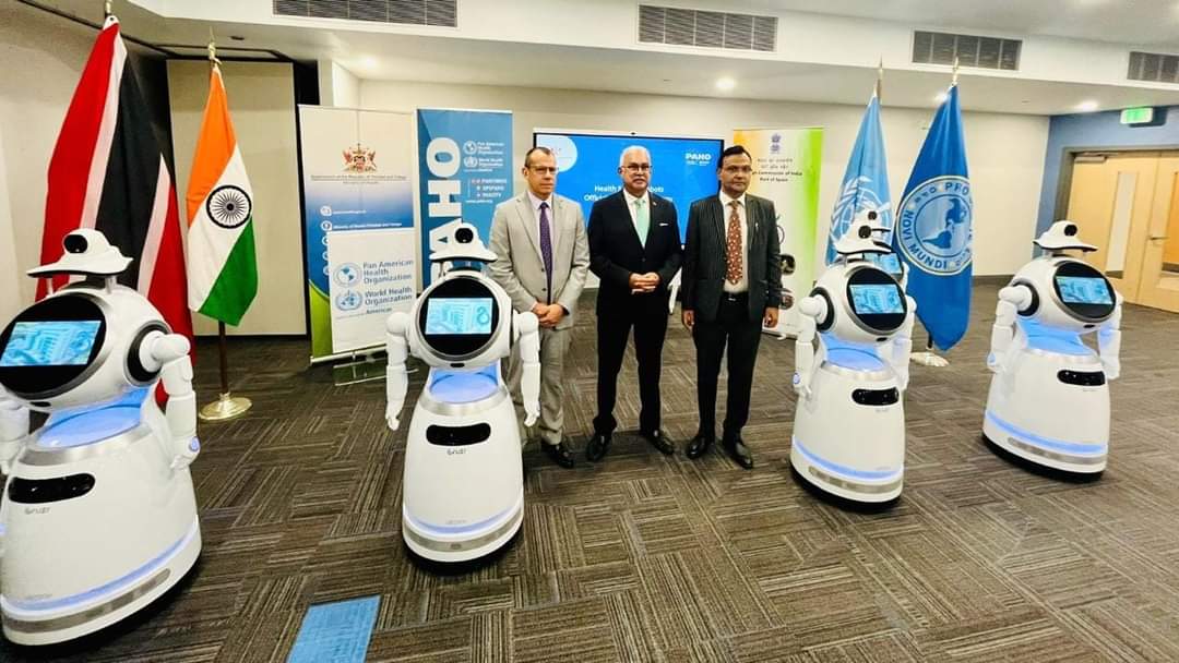 US$ 1 million project funded by the Government of India-‘Bringing Low and High Technology to deal with COVID-19’ (HALT) and formal handing over of six Healthcare Robots in the presence of High Commissioner by PAHO to Hon. Terrence Deyalsingh, Minister of Health of the Government of the Republic of Trinidad & Tobago.